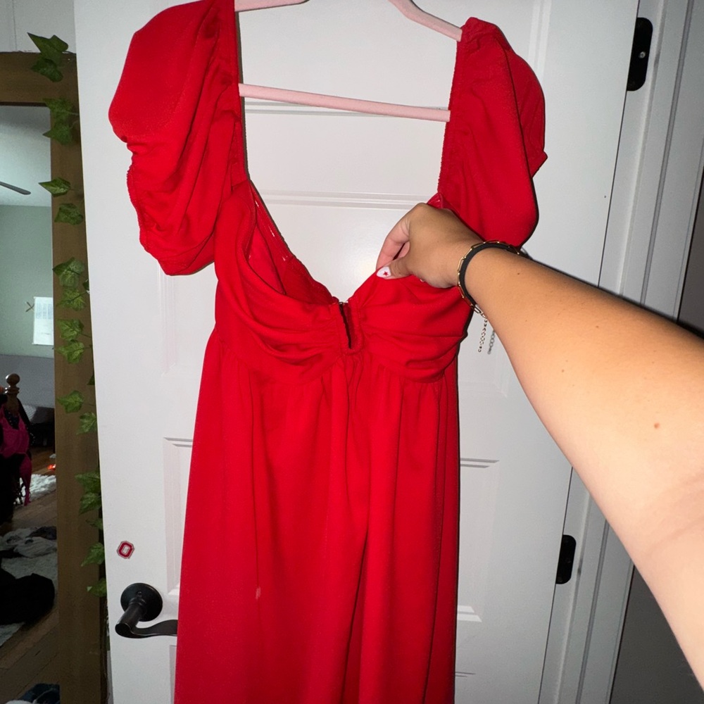 Lulu's Vibrant Red Puff Sleeve Dress